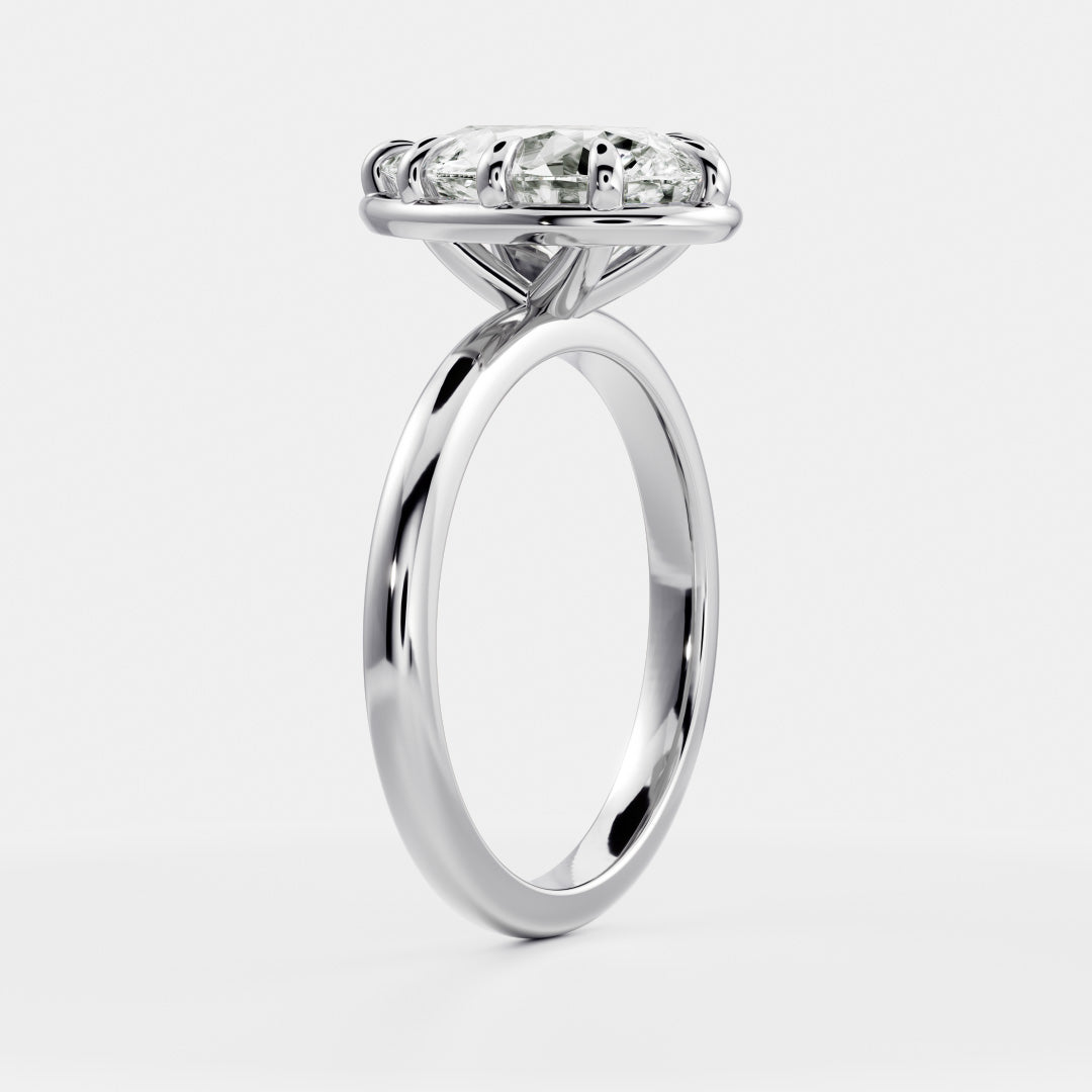 Solitaire Unique Bezel- 2.1 CT Pear Moissanite Engagement RingSolitaire Unique Bezel- 2.1 CT Pear Moissanite Engagement Ring - On model