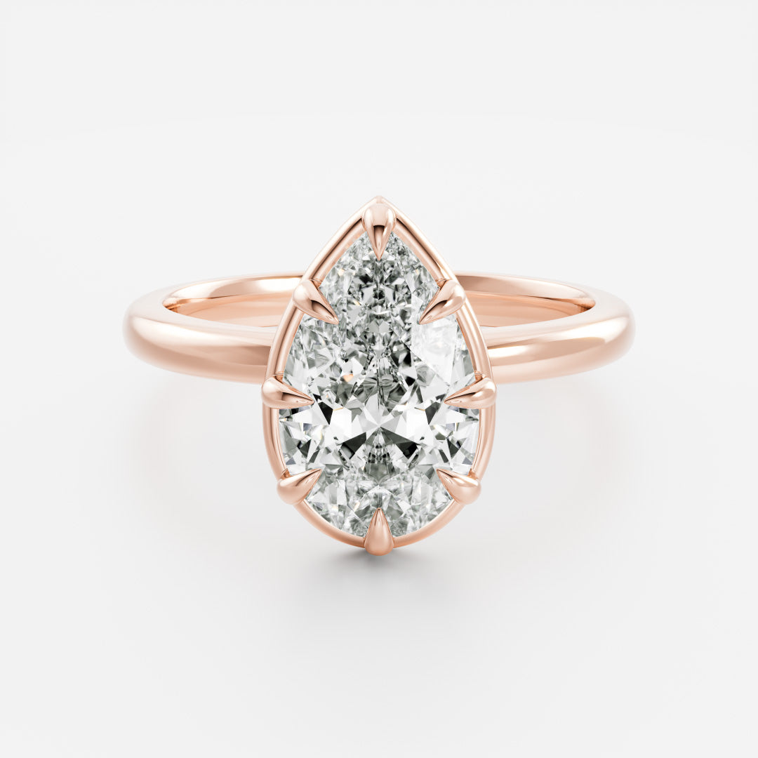 Solitaire Unique Bezel- 2.1 CT Pear Moissanite Engagement RingSolitaire Unique Bezel- 2.1 CT Pear Moissanite Engagement Ring - Front view