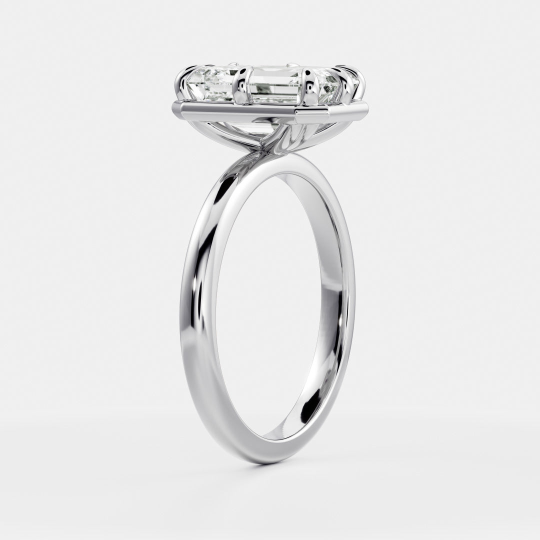 Solitaire Unique Bezel- 3.1 CT Emerald Moissanite Engagement RingSolitaire Unique Bezel- 3.1 CT Emerald Moissanite Engagement Ring - On model