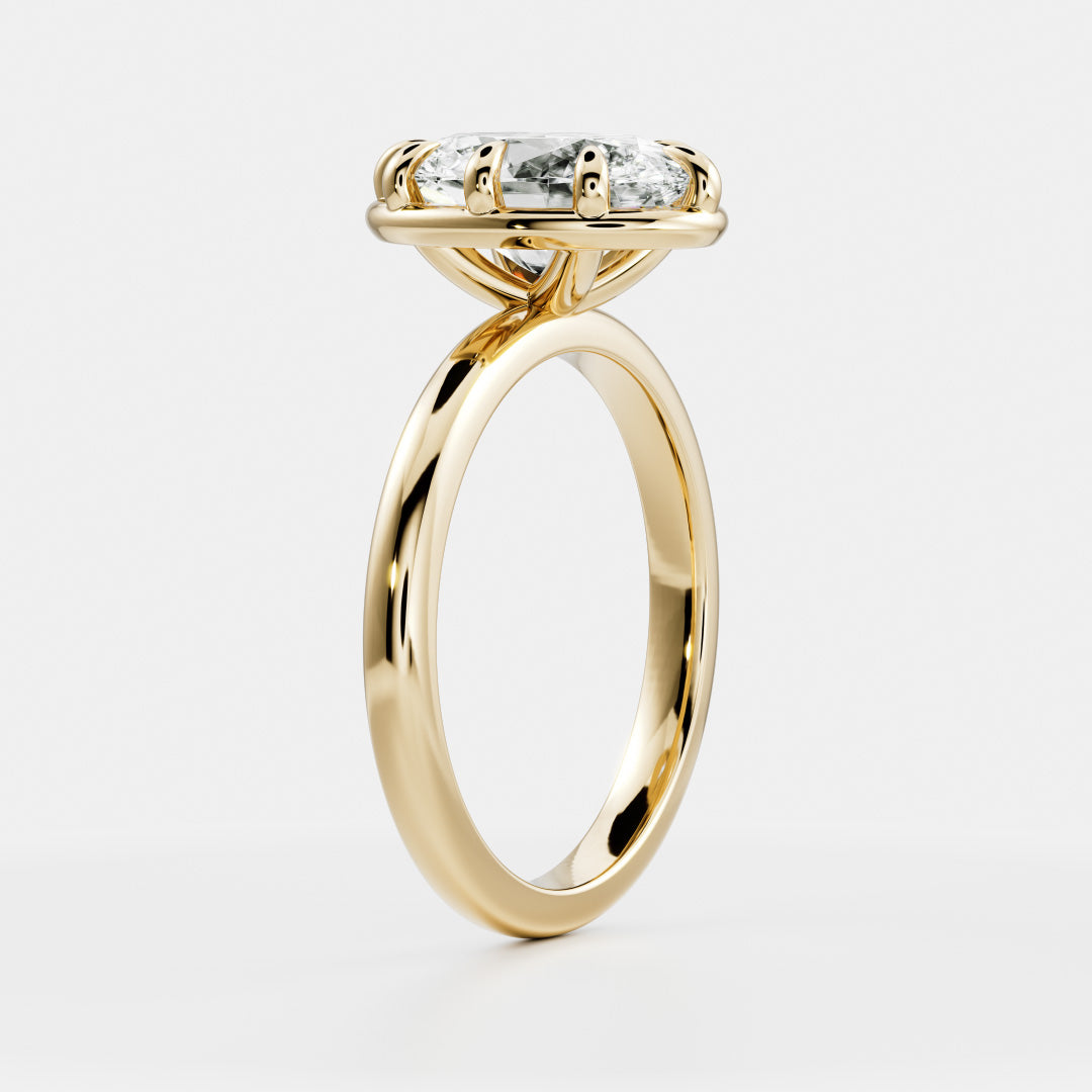 Solitaire Unique Bezel- 3.3 CT Oval Moissanite Engagement RingSolitaire Unique Bezel- 3.3 CT Oval Moissanite Engagement Ring - Front view