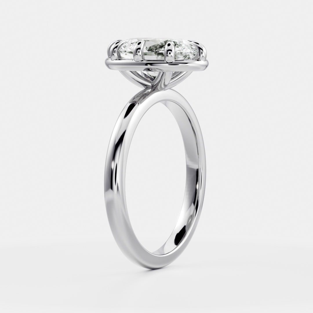 Solitaire Unique Bezel- 3.3 CT Oval Moissanite Engagement RingSolitaire Unique Bezel- 3.3 CT Oval Moissanite Engagement Ring - Front view