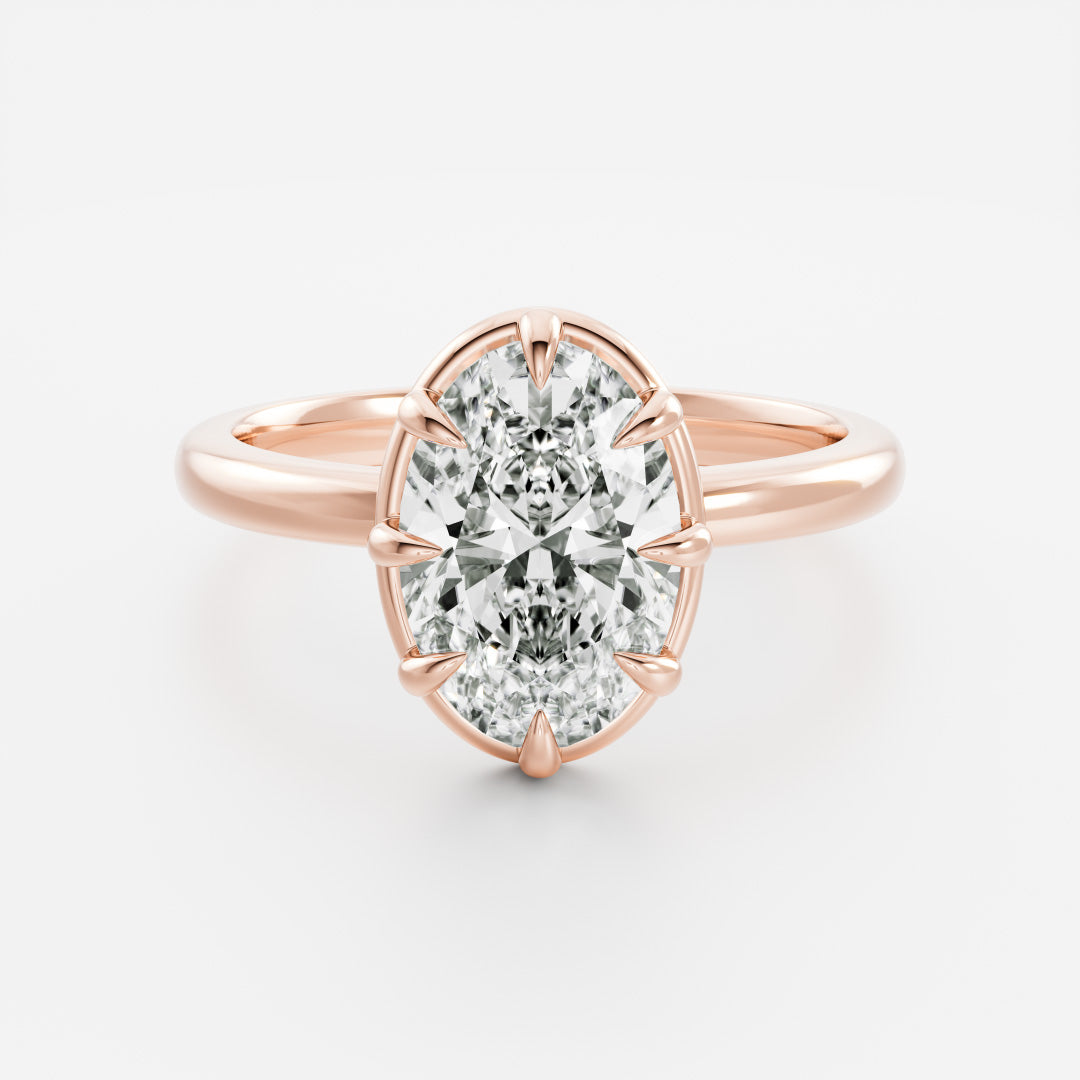 Solitaire Unique Bezel- 3.3 CT Oval Moissanite Engagement RingSolitaire Unique Bezel- 3.3 CT Oval Moissanite Engagement Ring - Side view
