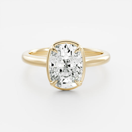 Solitaire Unique Bezel Cathedral-Elongated Cushion Lab Grown Diamond Engagement Ring - Front view
