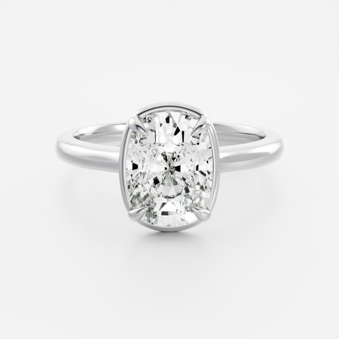 Solitaire Unique Bezel Cathedral-Elongated Cushion Lab Grown Diamond Engagement Ring - Detail view