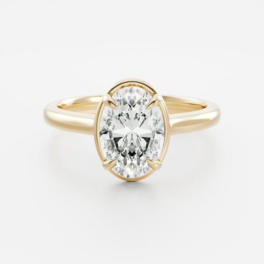 Solitaire Unique Bezel Cathedral-Oval Lab Grown Diamond Engagement Ring - Front view