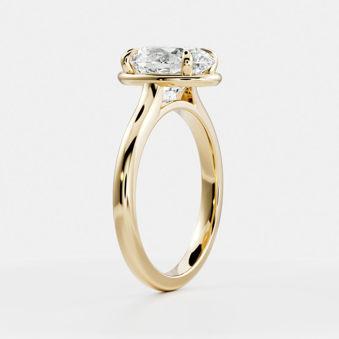 Solitaire Unique Bezel Cathedral-Oval Lab Grown Diamond Engagement Ring - Front view