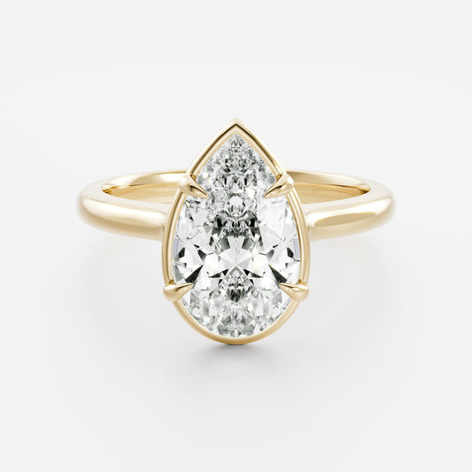 Solitaire Unique Bezel Cathedral-Pear Lab Grown Diamond Engagement Ring - Front view