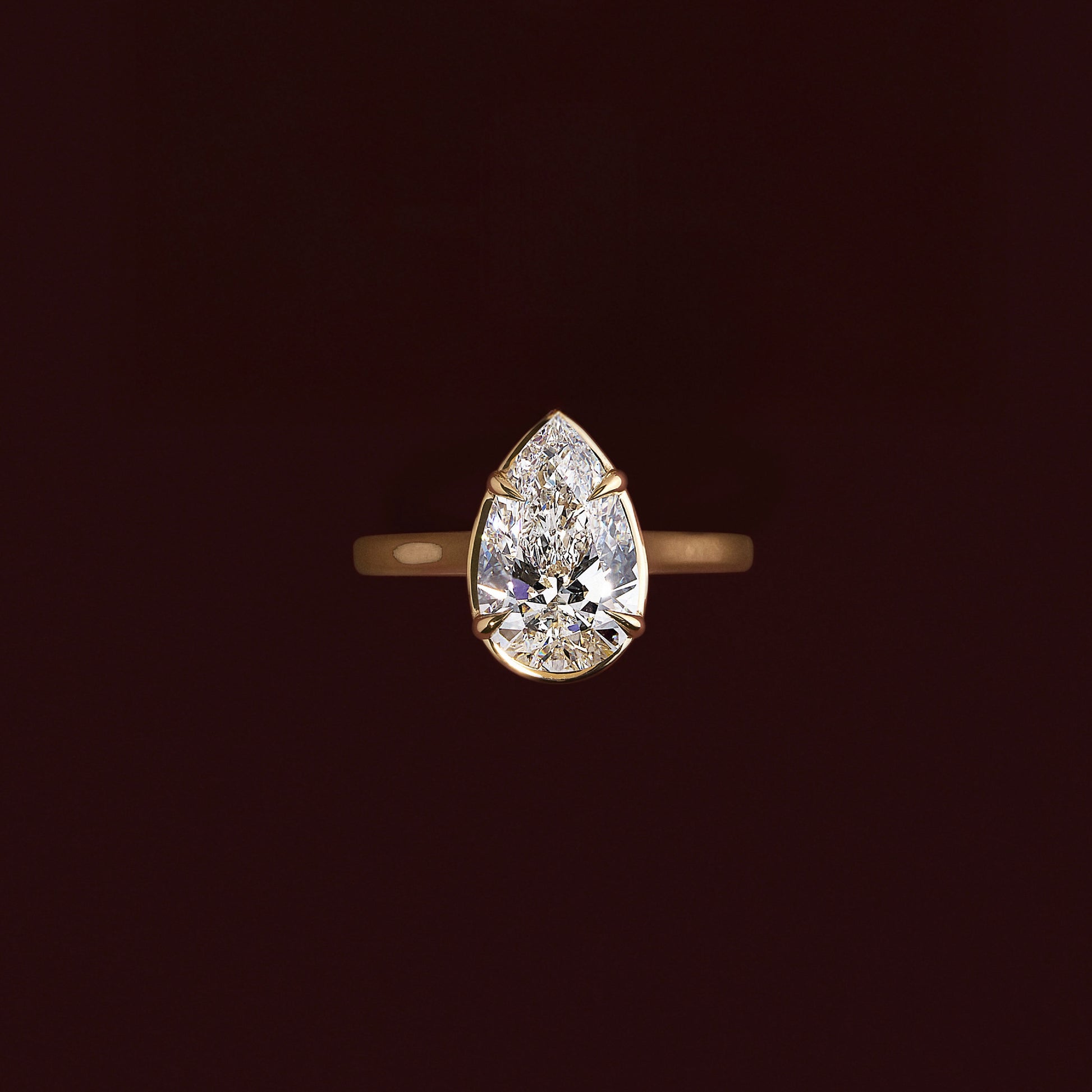 Solitaire Unique Bezel Cathedral-Pear Lab Grown Diamond Engagement Ring - Side view