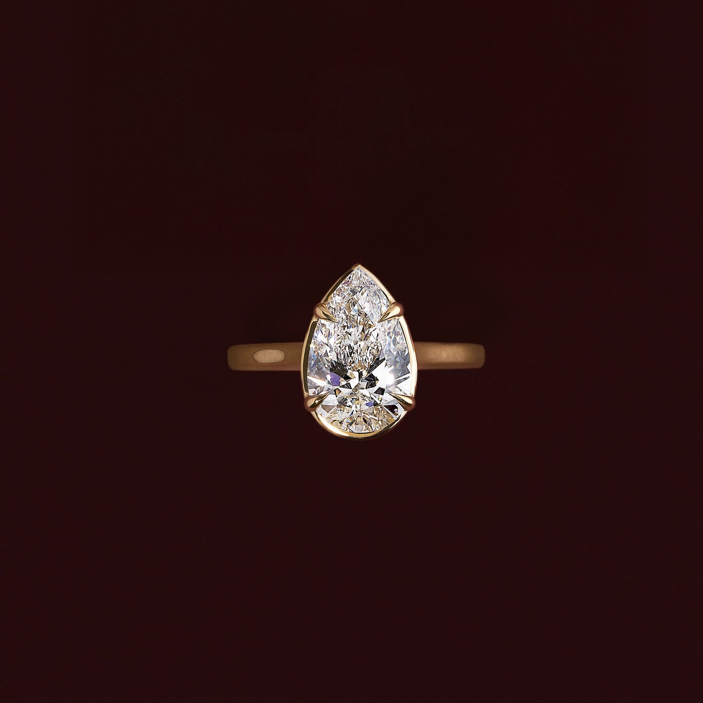 Solitaire Unique Bezel Cathedral-Pear Lab Grown Diamond Engagement Ring - Side view