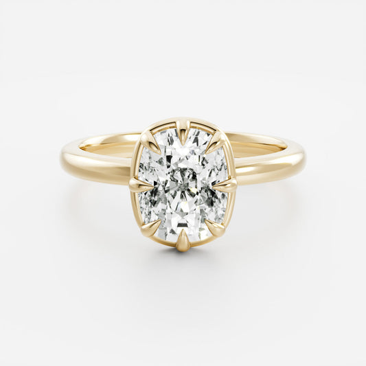 Solitaire Unique Bezel Low Profile-Elongated Cushion Lab Grown Diamond Engagement Ring - Front view