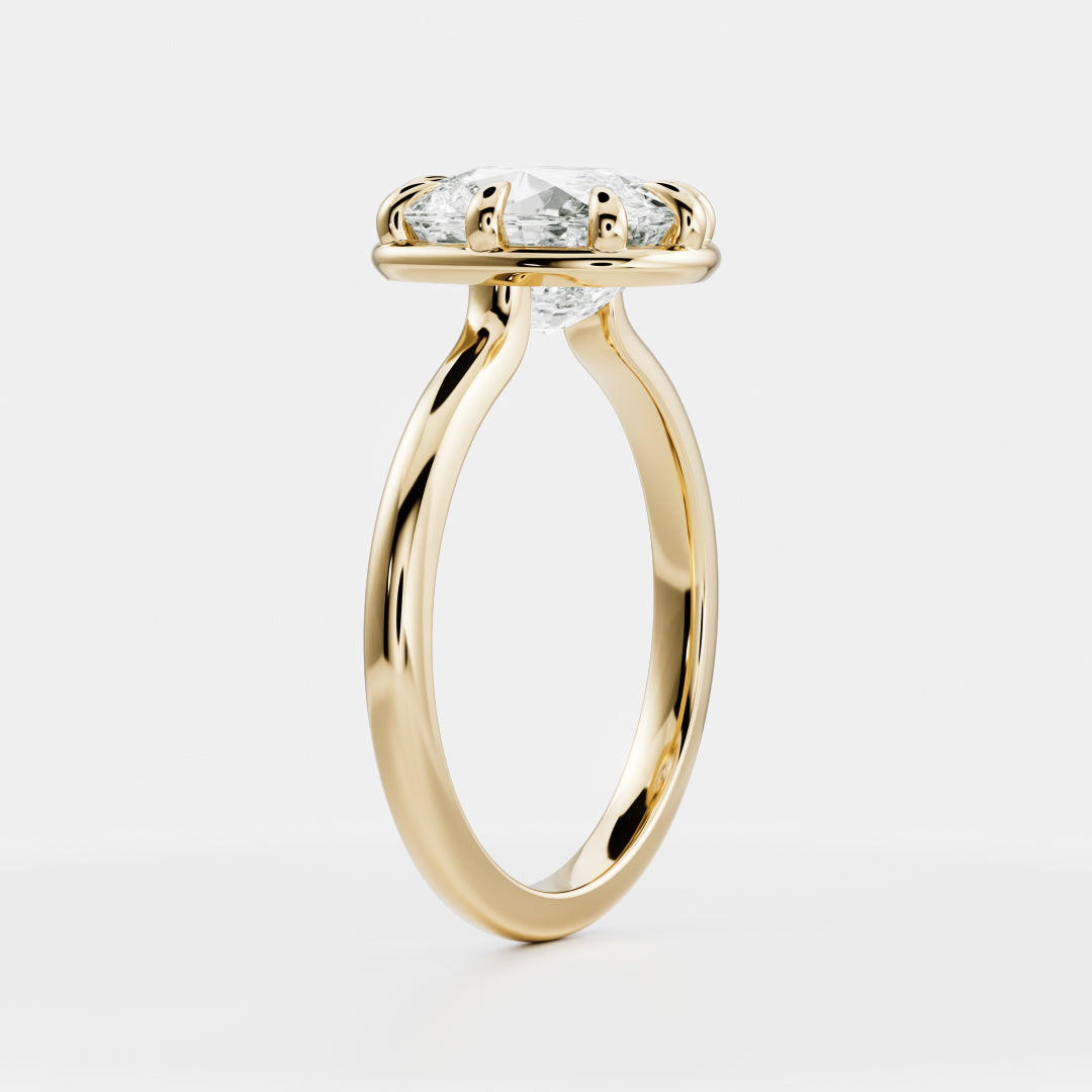 Solitaire Unique Bezel Low Profile-Elongated Cushion Lab Grown Diamond Engagement Ring - Front view