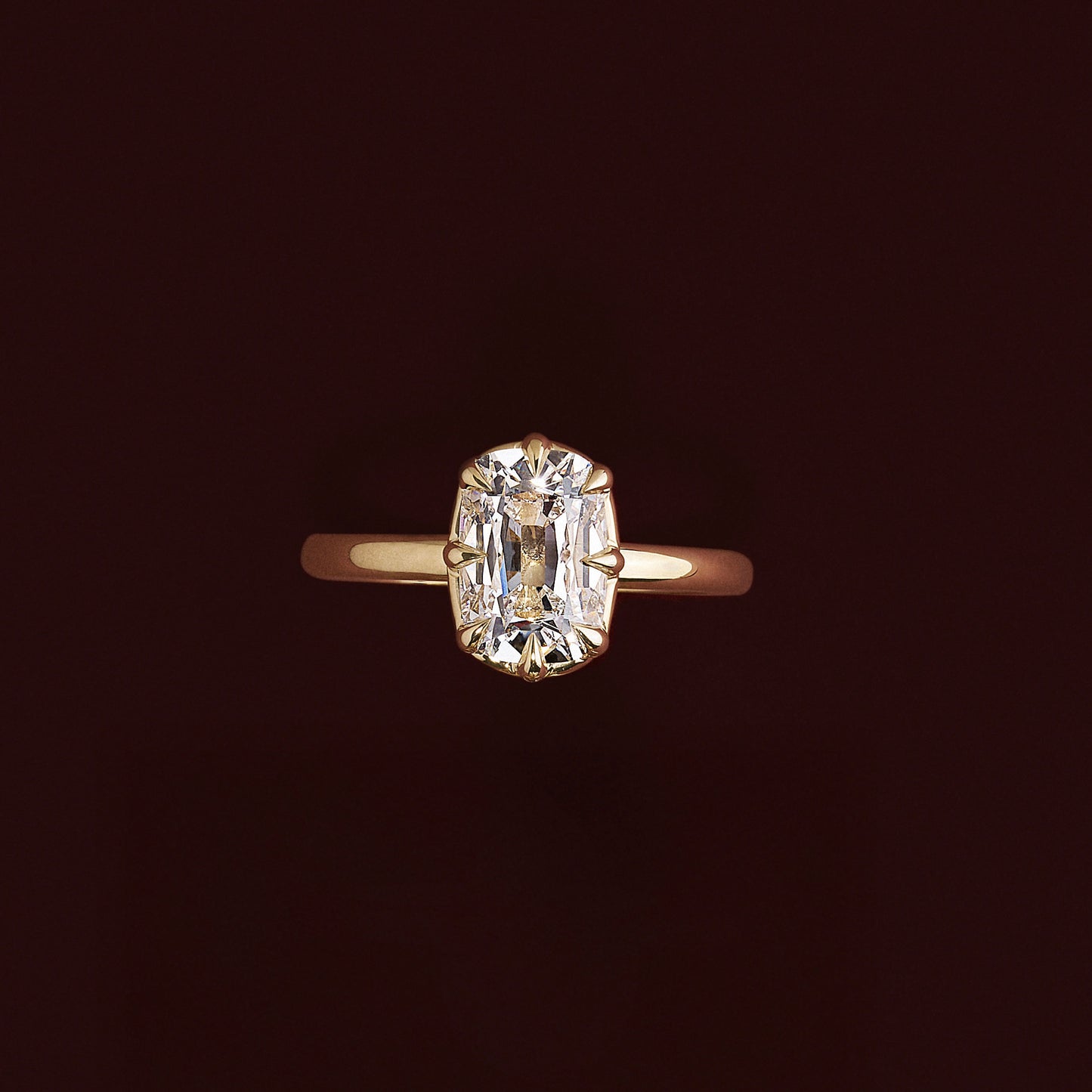 Solitaire Unique Bezel Low Profile-Elongated Cushion Lab Grown Diamond Engagement Ring - Side view