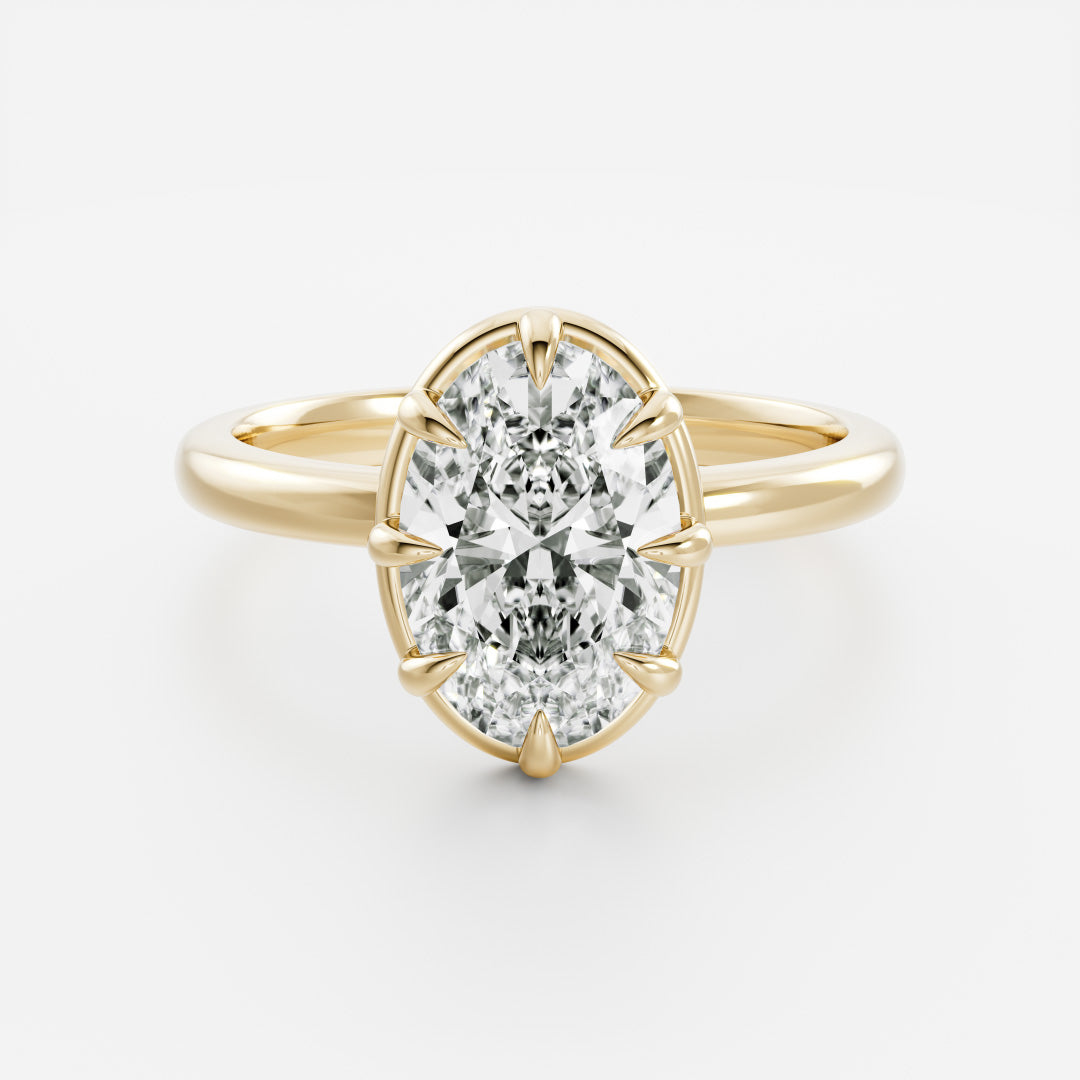 Solitaire Unique Bezel Low Profile-Oval Lab Grown Diamond Engagement Ring - Front view
