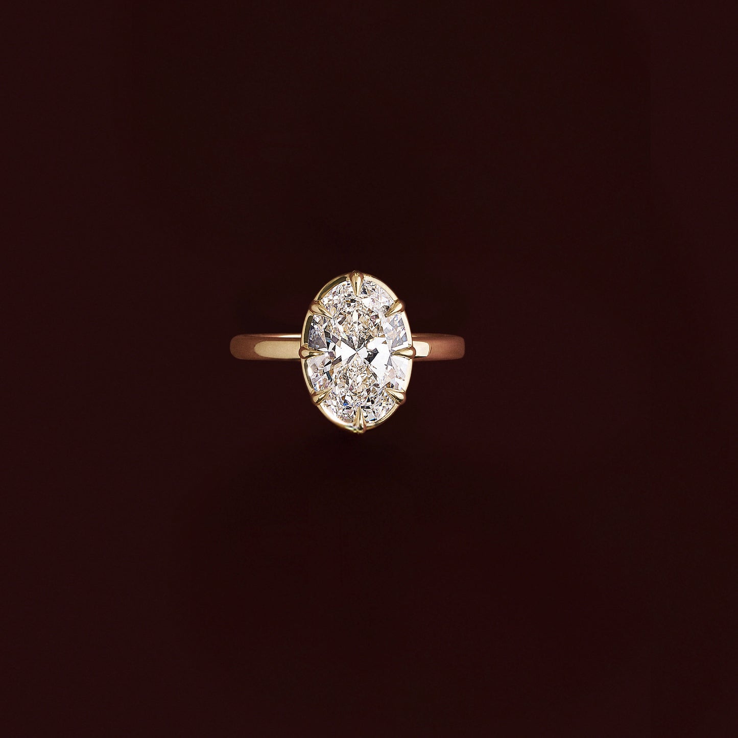 Solitaire Unique Bezel Low Profile-Oval Lab Grown Diamond Engagement Ring - Side view