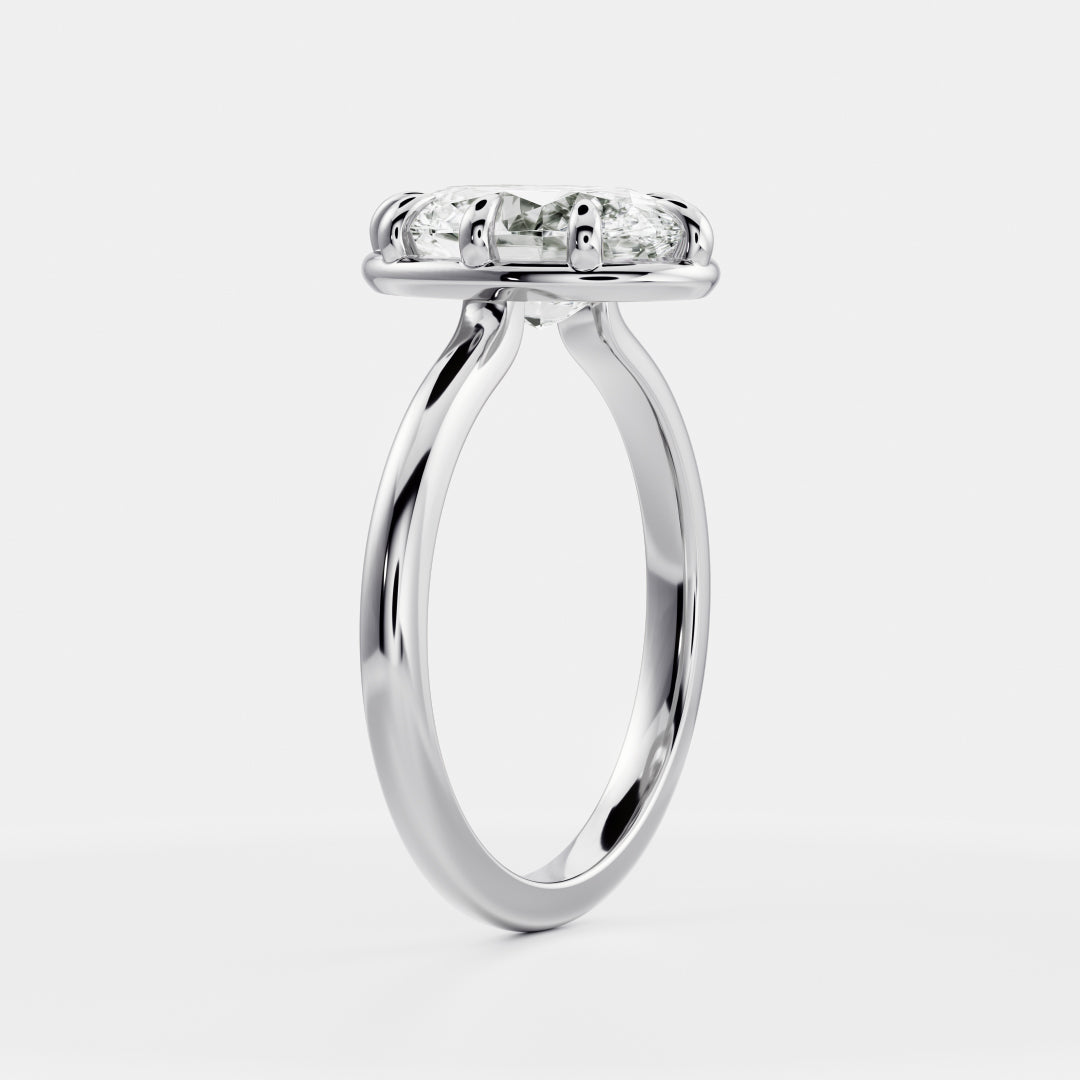 Solitaire Unique Bezel Low Profile-Oval Lab Grown Diamond Engagement Ring - Detail view