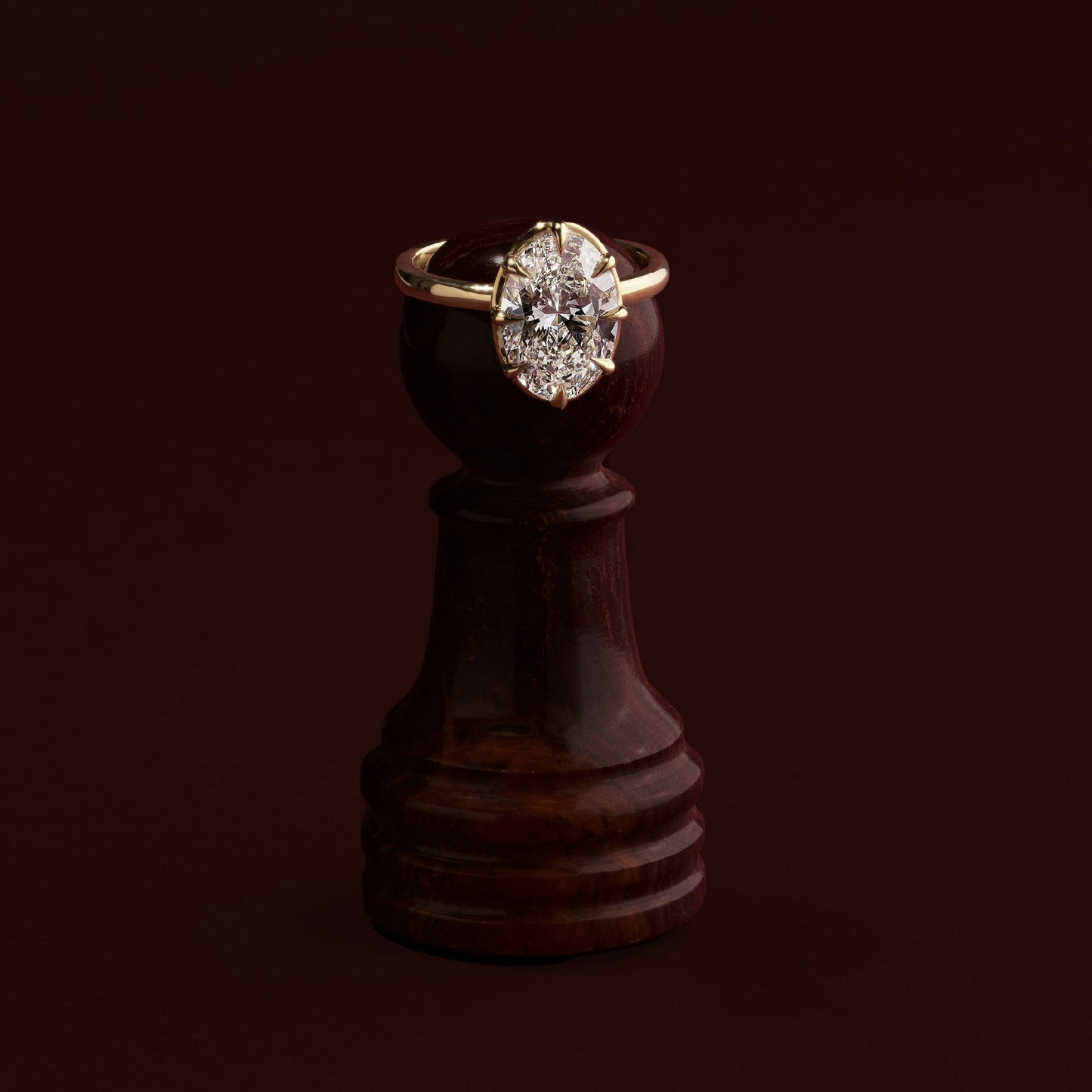 Solitaire Unique Bezel Low Profile-Oval Lab Grown Diamond Engagement Ring - Lifestyle