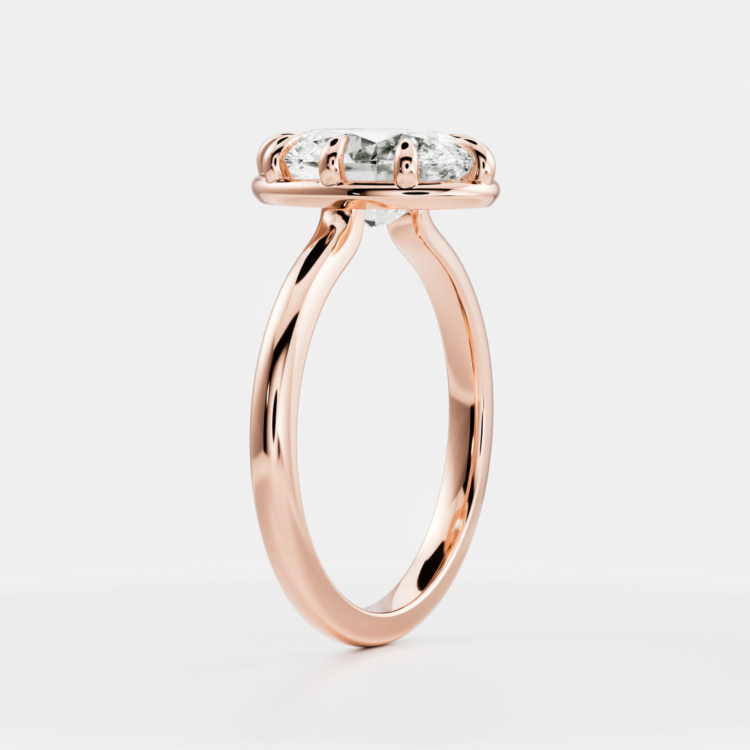 Solitaire Unique Bezel Low Profile-Oval Lab Grown Diamond Engagement Ring - Side view