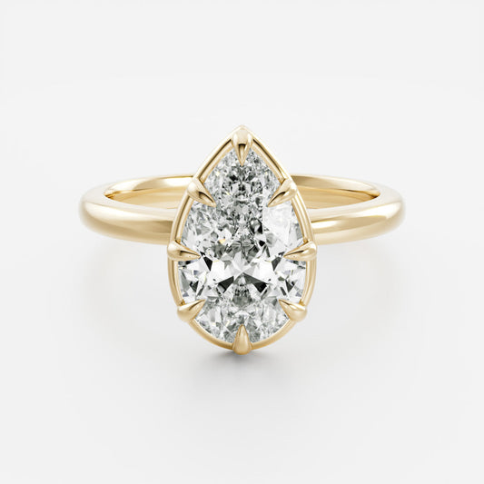 Solitaire Unique Bezel-Pear Lab Grown Diamond Engagement Ring - Front view