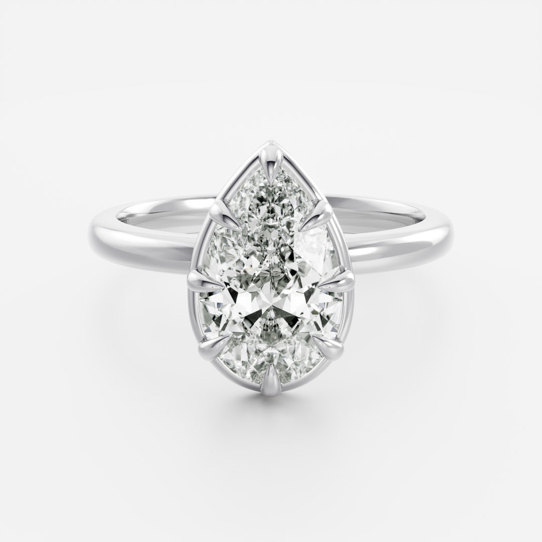 Solitaire Unique Bezel-Pear Lab Grown Diamond Engagement Ring - Detail view