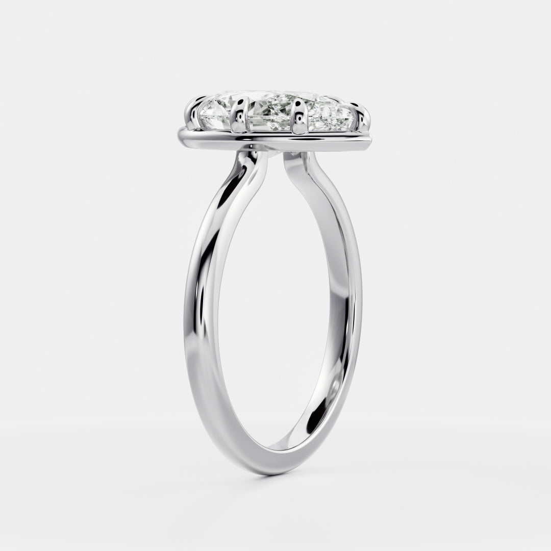Solitaire Unique Bezel-Pear Lab Grown Diamond Engagement Ring - On model