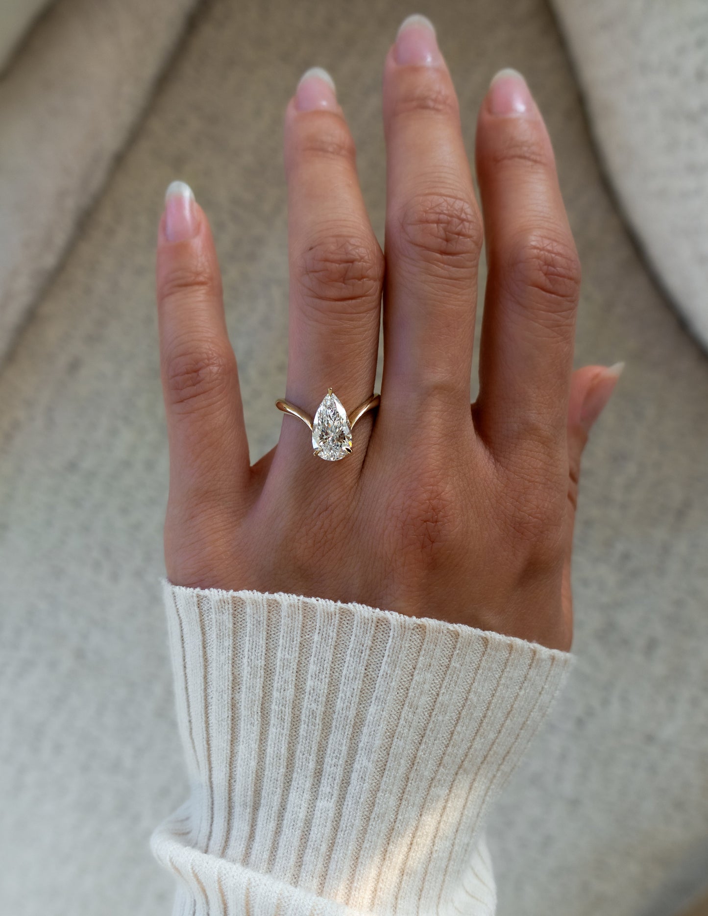 Solitaire V Curved Shank-Pear Lab Grown Diamond Engagement Ring - Back view