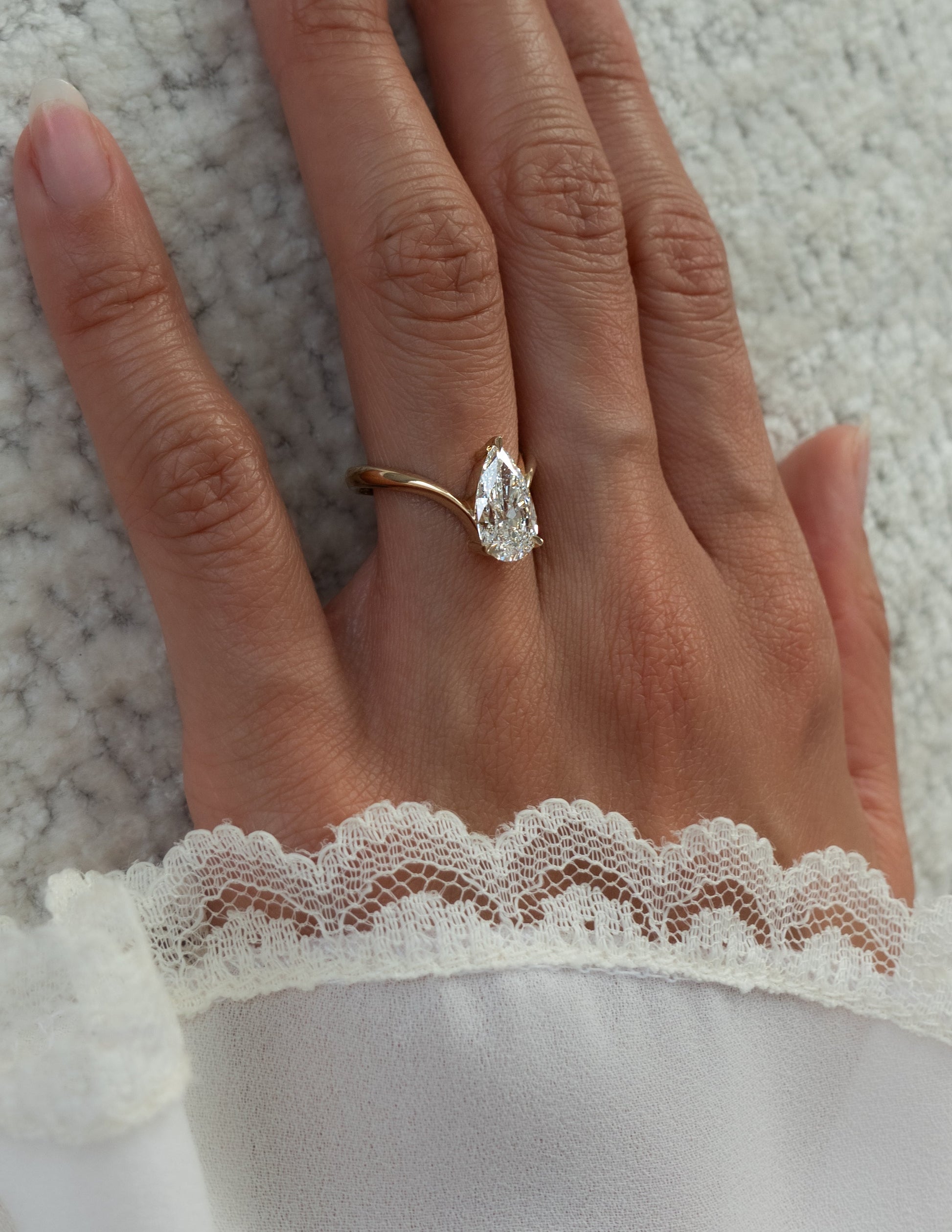 Solitaire V Curved Shank-Pear Lab Grown Diamond Engagement Ring - Back view