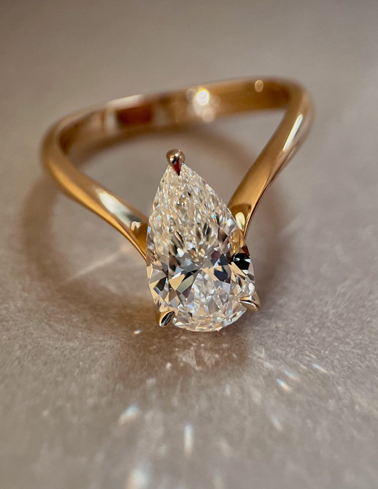 Solitaire V Curved Shank-Pear Lab Grown Diamond Engagement Ring - Back view