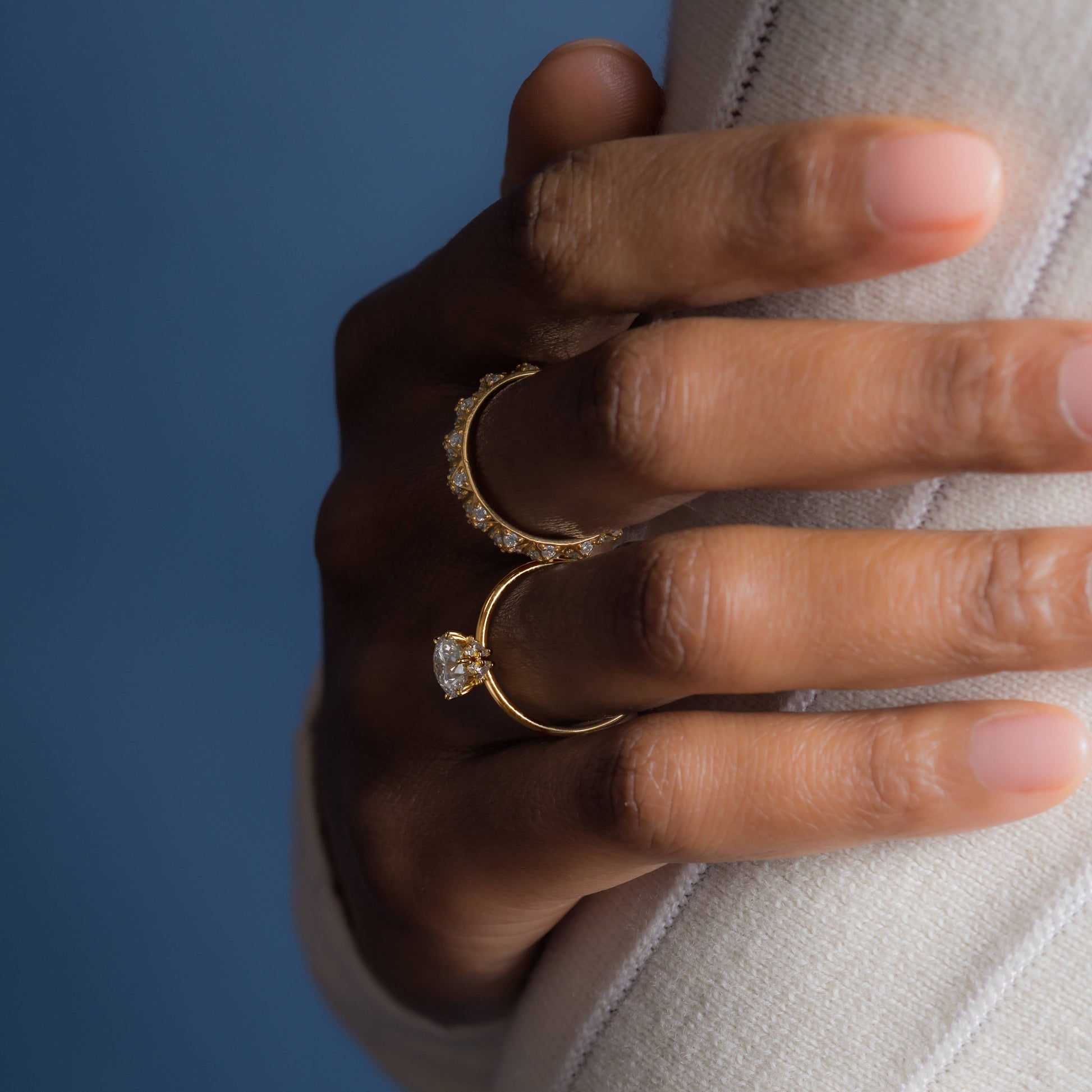 Solitaire with Hidden Stones-Round Lab Grown Diamond Engagement Ring - Detail view