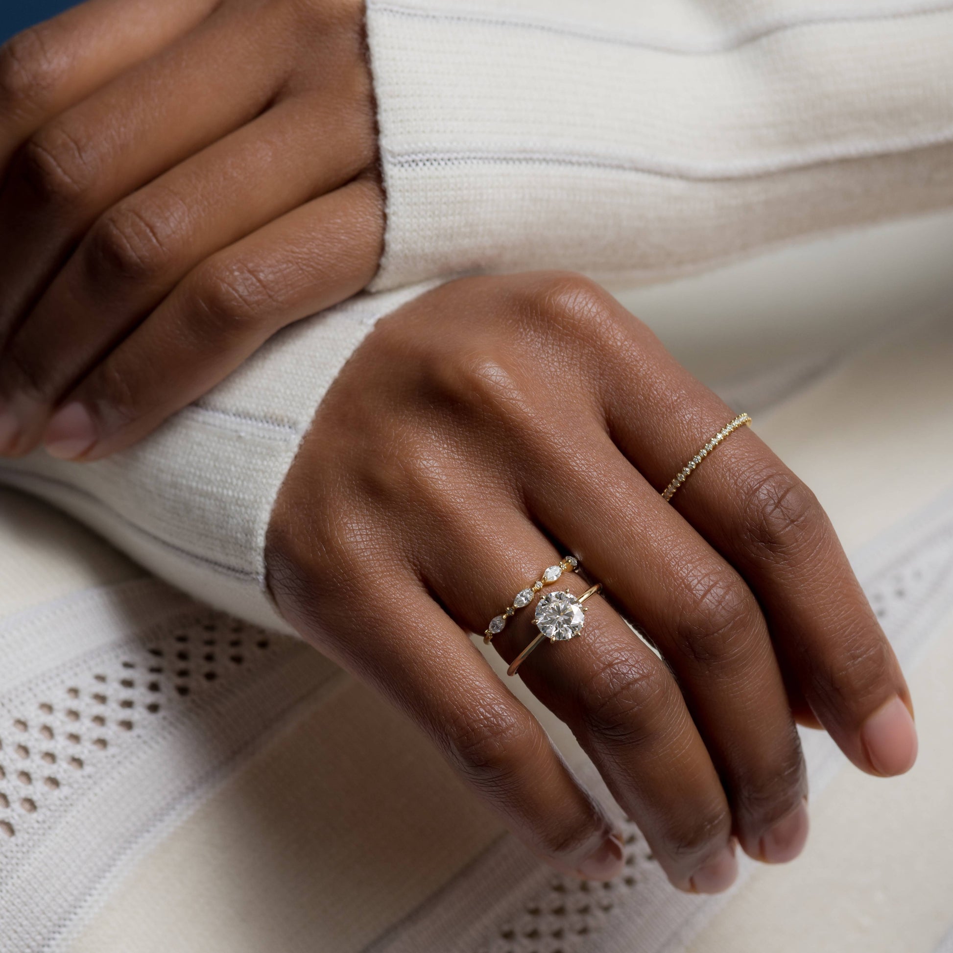 Solitaire with Hidden Stones-Round Lab Grown Diamond Engagement Ring - Detail view