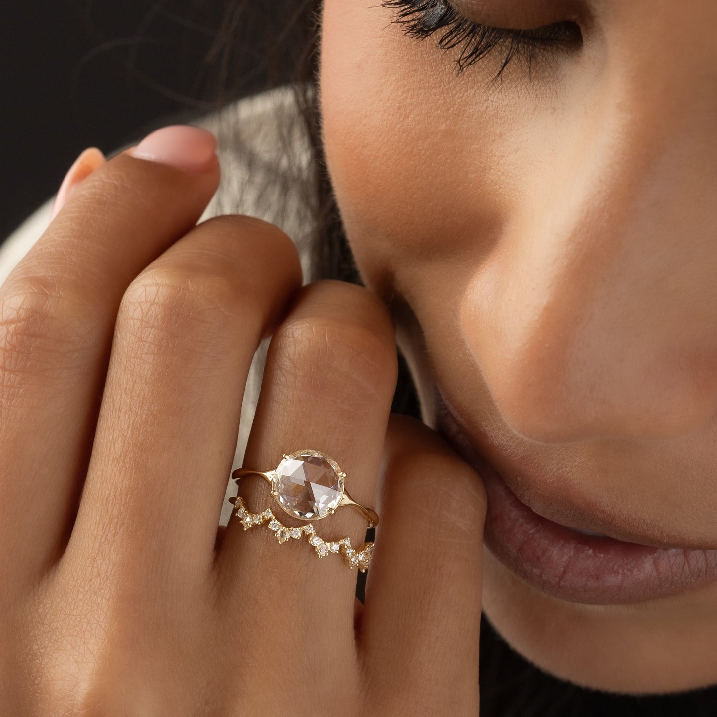 Split Shank-Rose Cut Lab Grown Diamond Engagement Ring - Back view