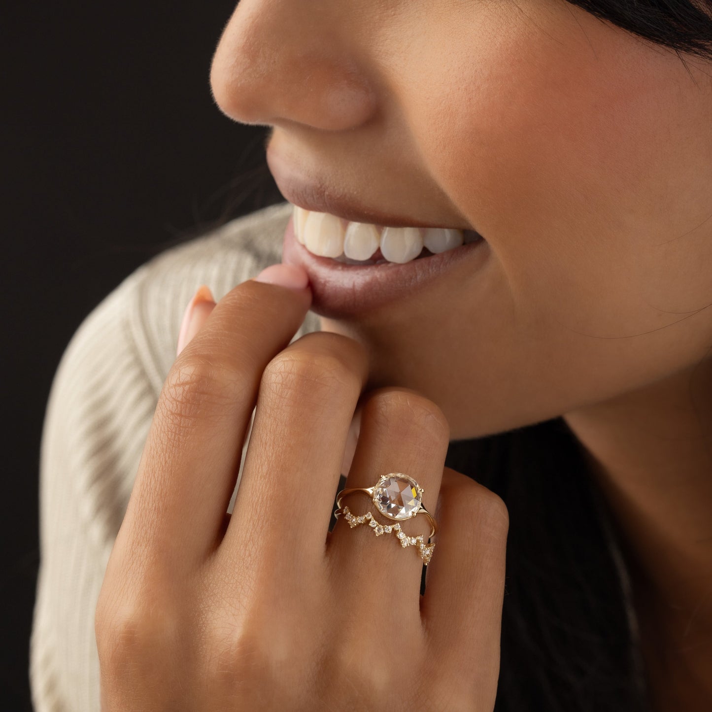 Split Shank-Rose Cut Lab Grown Diamond Engagement Ring - Front view