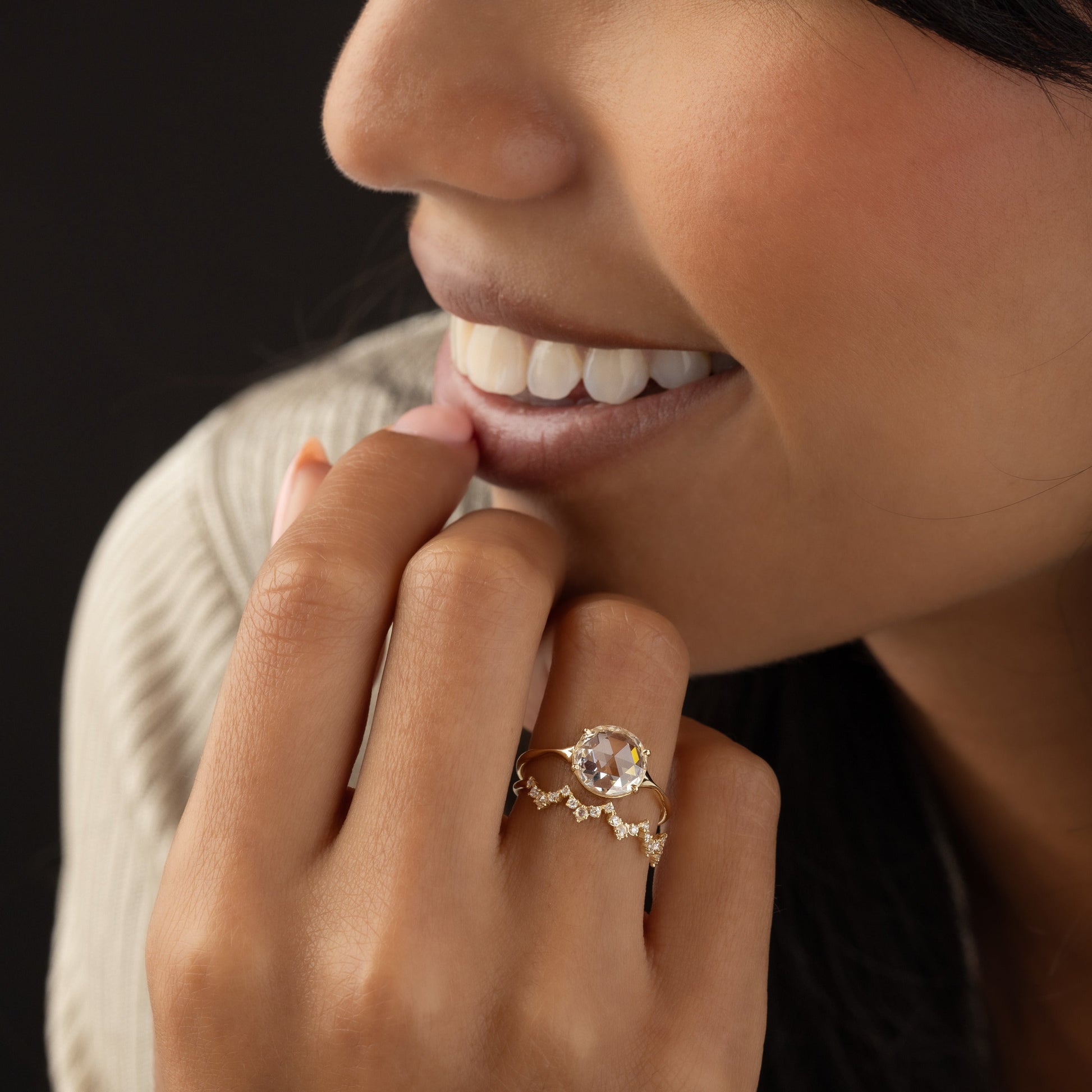 Split Shank-Rose Cut Lab Grown Diamond Engagement Ring - Front view