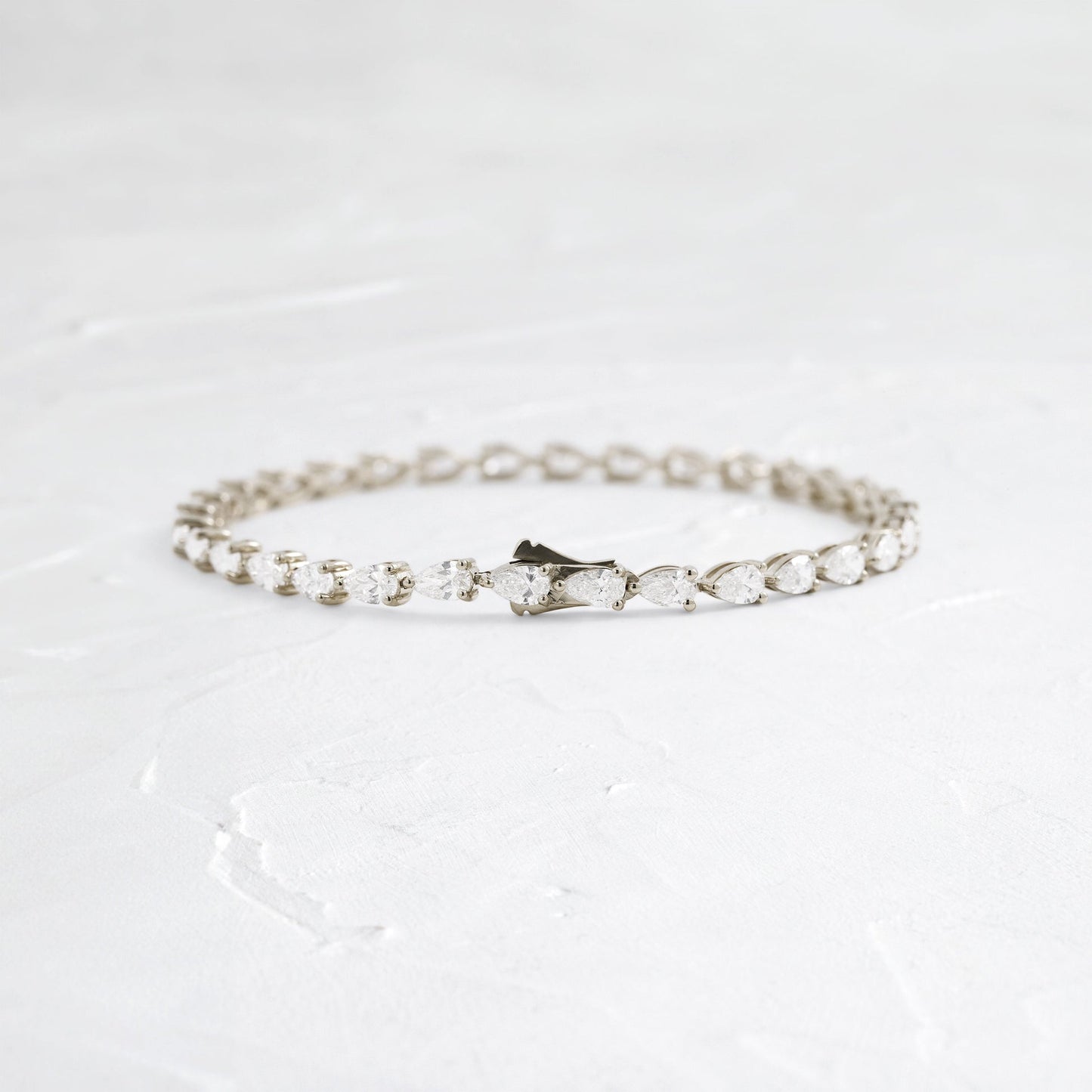 Tennis-5.2 CT Pear Lab Grown Diamond BraceletsTennis-5.2 CT Pear Lab Grown Diamond Bracelets - On model