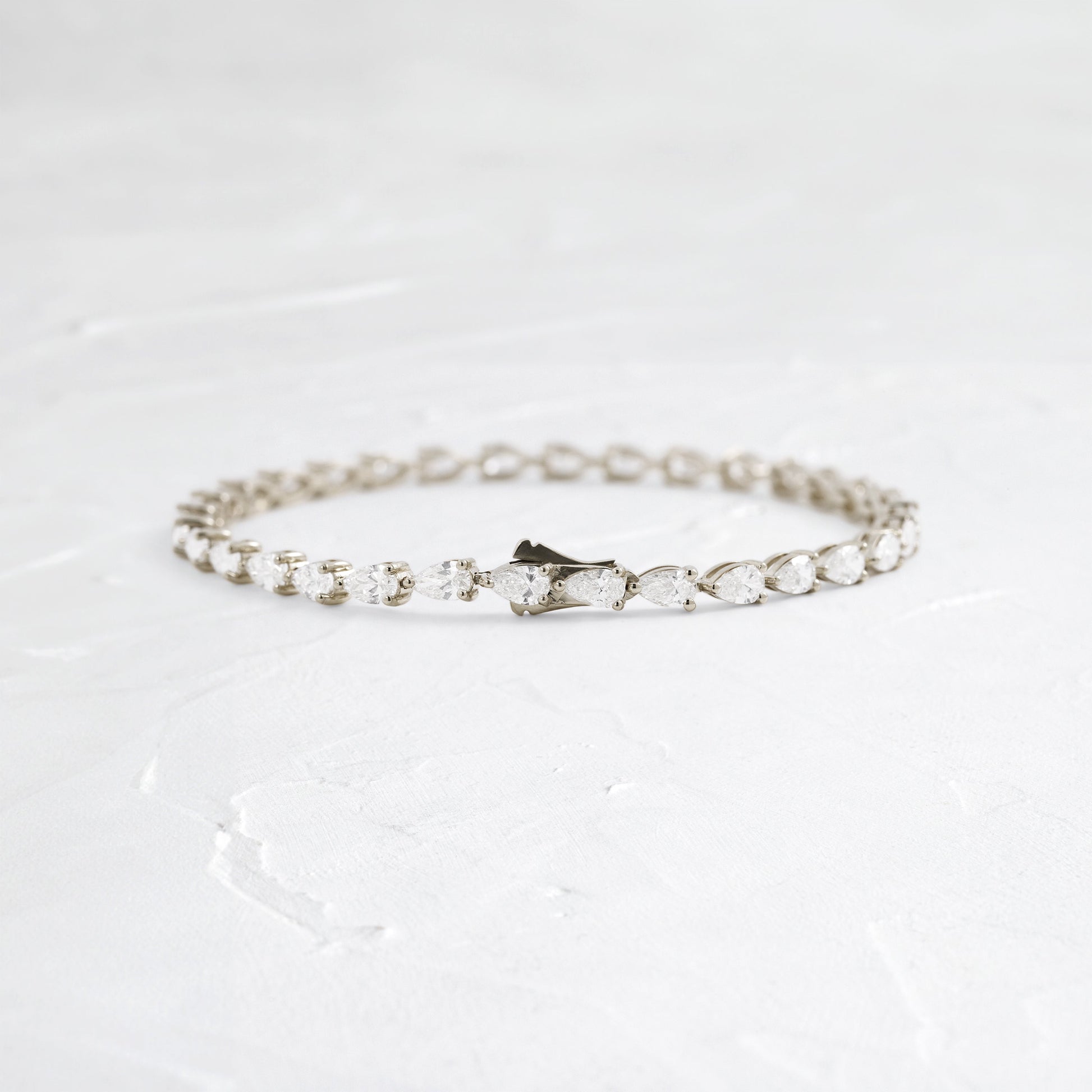 Tennis-5.2 CT Pear Lab Grown Diamond BraceletsTennis-5.2 CT Pear Lab Grown Diamond Bracelets - On model