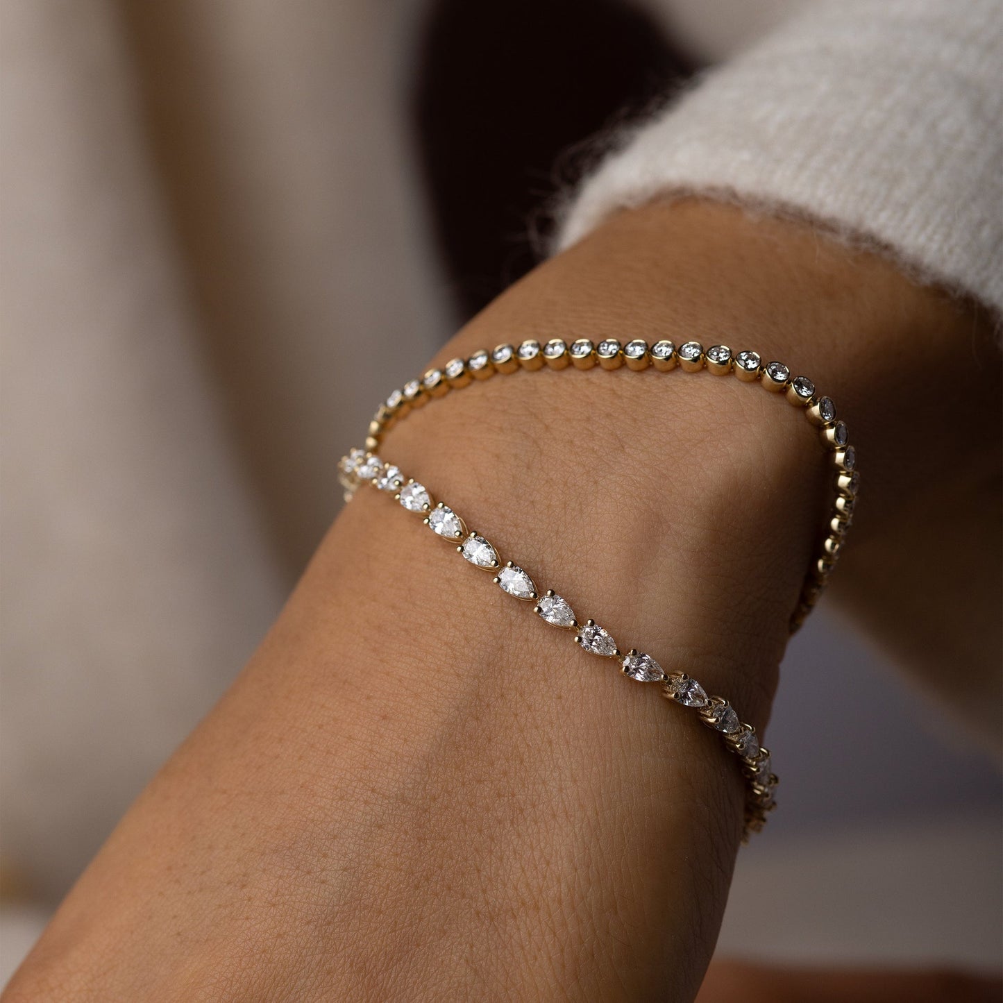 Tennis-5.2 CT Pear Lab Grown Diamond BraceletsTennis-5.2 CT Pear Lab Grown Diamond Bracelets - Front view