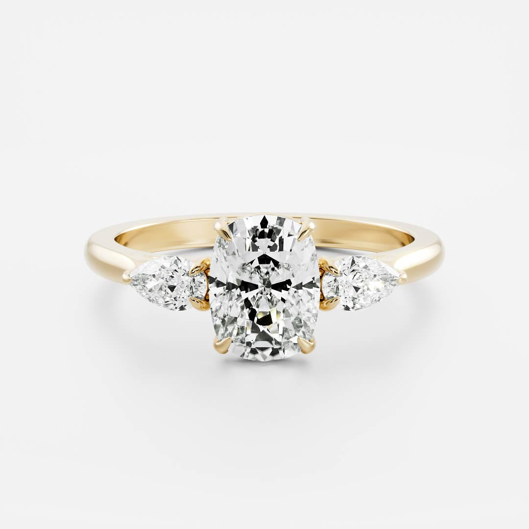 Three Stone- 2.0 CT Elongated Cushion Moissanite Engagement RingThree Stone- 2.0 CT Elongated Cushion Moissanite Engagement Ring - Front view