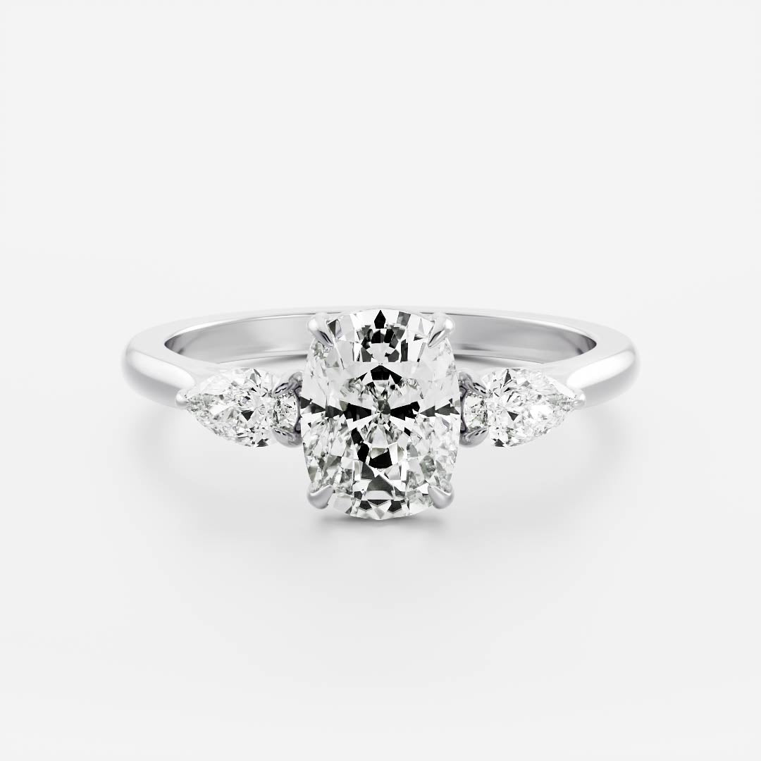 Three Stone- 2.0 CT Elongated Cushion Moissanite Engagement RingThree Stone- 2.0 CT Elongated Cushion Moissanite Engagement Ring - Detail view