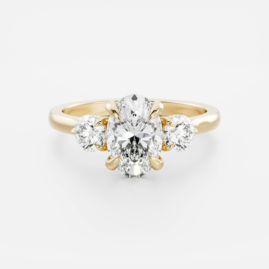 Three Stone- 2.15 CT Oval Moissanite Engagement RingThree Stone- 2.15 CT Oval Moissanite Engagement Ring - Front view