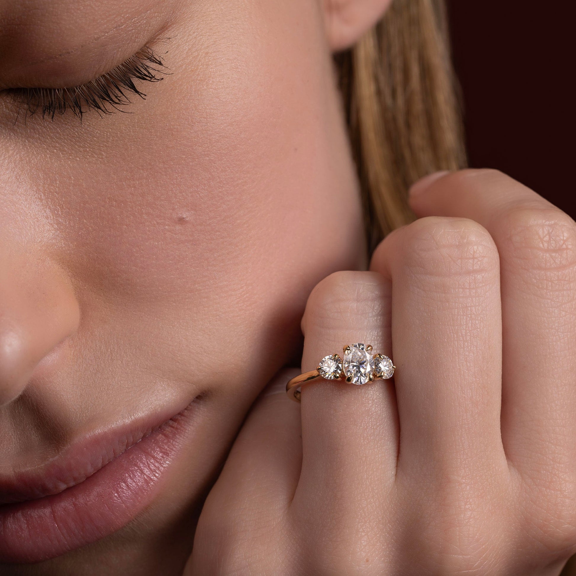 Three Stone- 2.15 CT Oval Moissanite Engagement RingThree Stone- 2.15 CT Oval Moissanite Engagement Ring - Side view