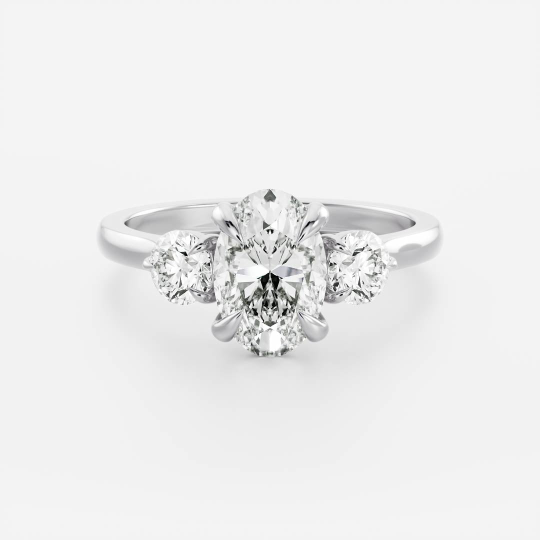 Three Stone- 2.15 CT Oval Moissanite Engagement RingThree Stone- 2.15 CT Oval Moissanite Engagement Ring - Back view