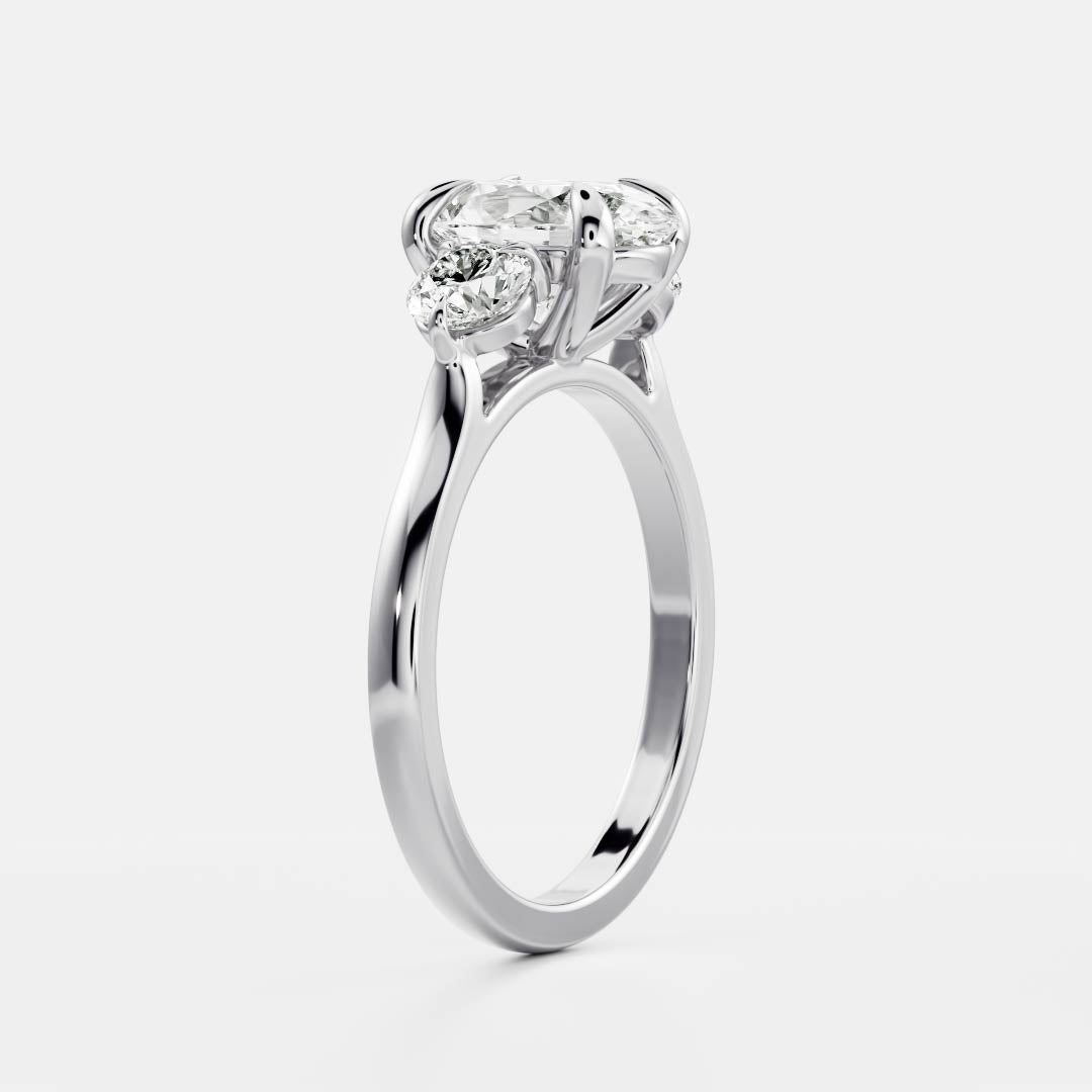 Three Stone- 2.15 CT Oval Moissanite Engagement RingThree Stone- 2.15 CT Oval Moissanite Engagement Ring - Detail view