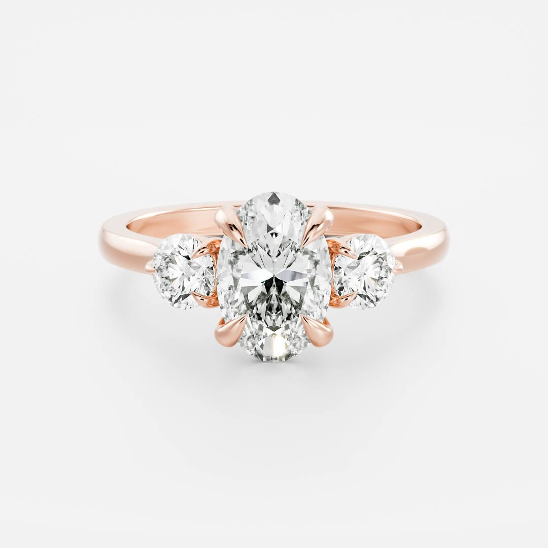 Three Stone- 2.15 CT Oval Moissanite Engagement RingThree Stone- 2.15 CT Oval Moissanite Engagement Ring - On model