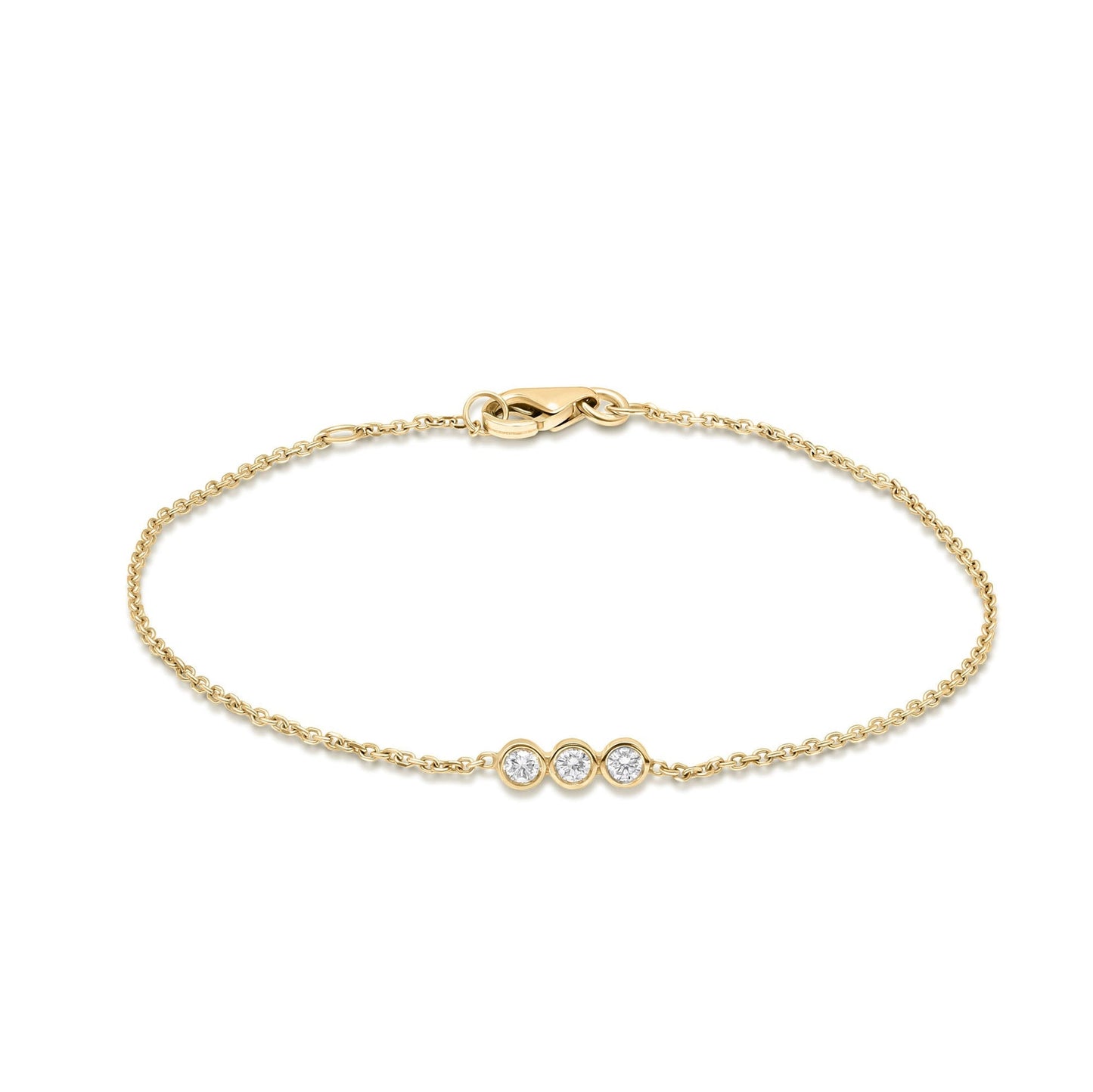Three Stone Bezel-0.3 CT Round Lab Grown Diamond BraceletsThree Stone Bezel-0.3 CT Round Lab Grown Diamond Bracelets - Front view