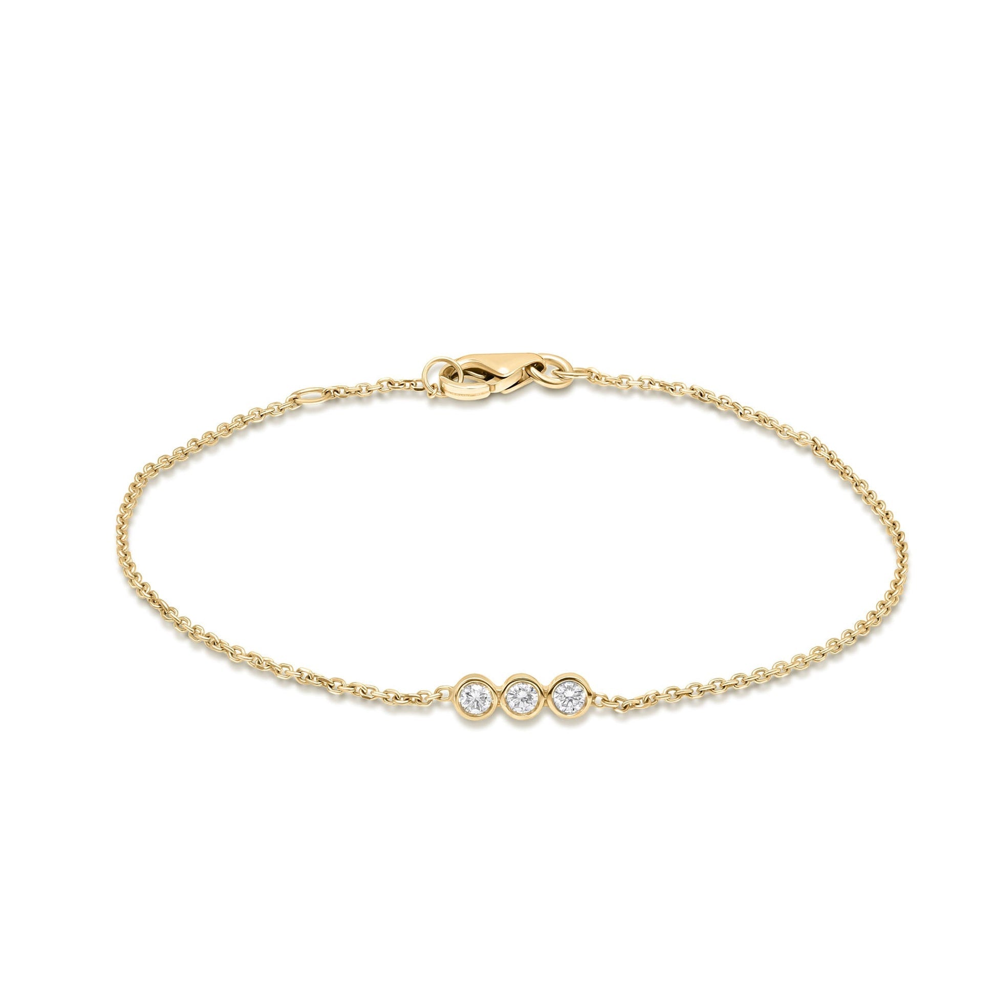 Three Stone Bezel-0.3 CT Round Lab Grown Diamond BraceletsThree Stone Bezel-0.3 CT Round Lab Grown Diamond Bracelets - Front view