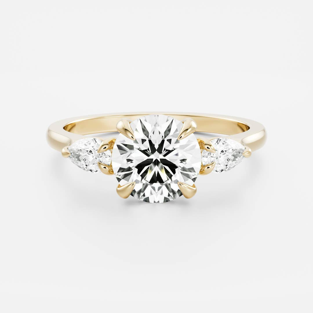 Three Stone Cathedral- 1.0 CT Round Moissanite Engagement RingThree Stone Cathedral- 1.0 CT Round Moissanite Engagement Ring - Front view