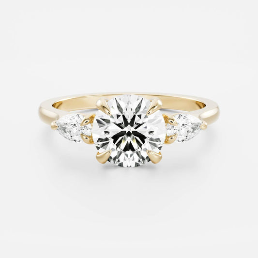 Three Stone Cathedral- 1.0 CT Round Moissanite Engagement RingThree Stone Cathedral- 1.0 CT Round Moissanite Engagement Ring - Front view