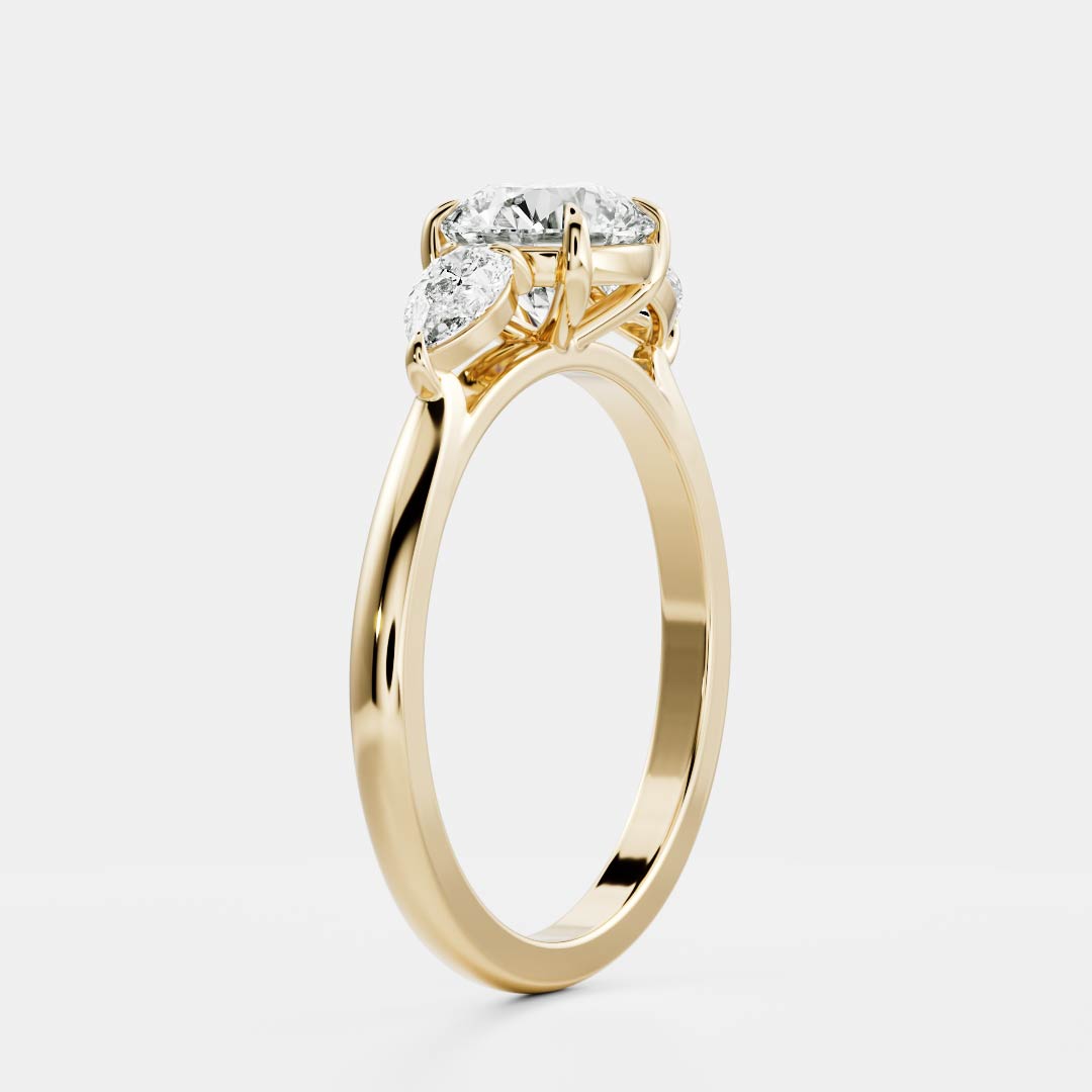 Three Stone Cathedral- 1.0 CT Round Moissanite Engagement RingThree Stone Cathedral- 1.0 CT Round Moissanite Engagement Ring - Front view