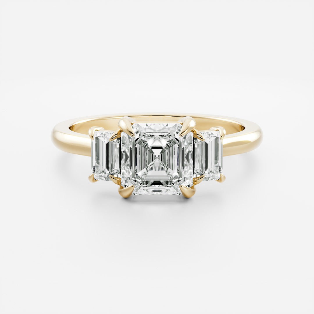 Three Stone Cathedral- 1.15 CT Asscher Moissanite Engagement RingThree Stone Cathedral- 1.15 CT Asscher Moissanite Engagement Ring - Front view