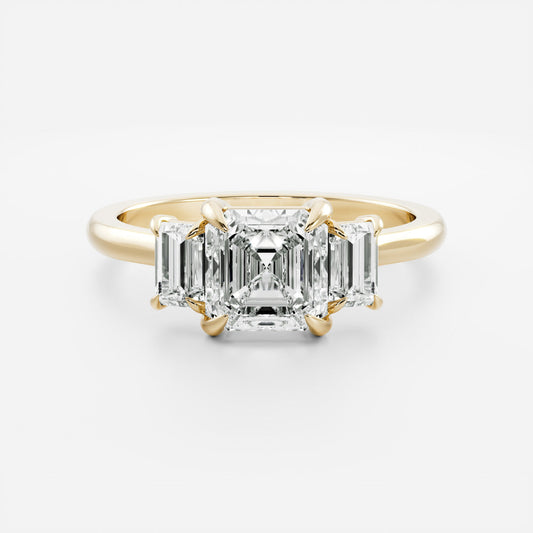 Three Stone Cathedral- 1.15 CT Asscher Moissanite Engagement RingThree Stone Cathedral- 1.15 CT Asscher Moissanite Engagement Ring - Front view