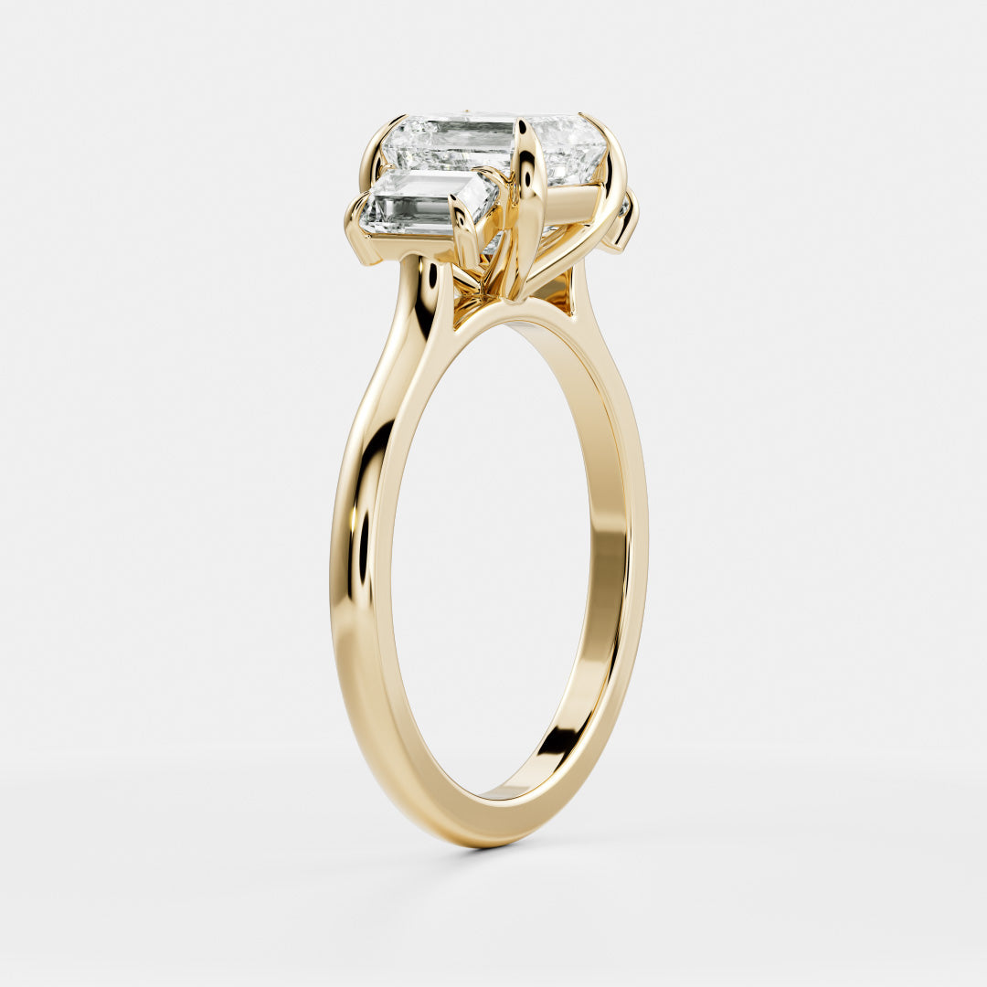 Three Stone Cathedral- 1.15 CT Asscher Moissanite Engagement RingThree Stone Cathedral- 1.15 CT Asscher Moissanite Engagement Ring - Front view
